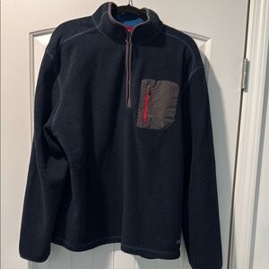 Black Fleece Pullover with Red Accent